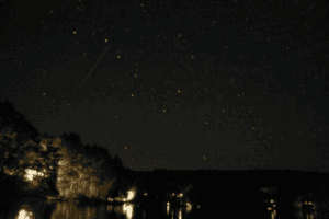 Starry night sky above Percy Lake